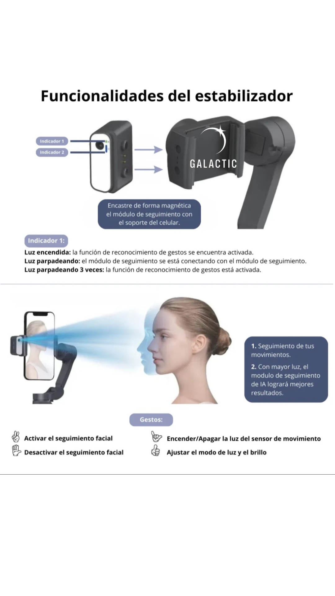 Gimbal con seguimiento facial IA y luz led